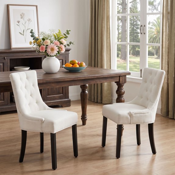 CQSXDA Tufted Dining Chair Set in Linen Upholstery with Solid Wood Legs for Your Dining Room or Living Space,Beige