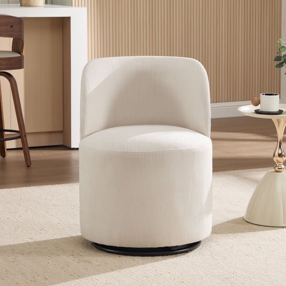 CQSXDA Upholstered Barrel Chair In Linen, Mid Century Swivel Accent Chair For Kitchen, Dining Room And Living Space, Beige