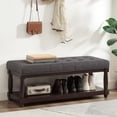 thumbnail image 1 of CQSXDA Upholstered Linen Bench with Storage Shelf, Tufted Ottoman Furniture with Solid Wood Spindle LegsFor Bedroom Entryway Living Room, Dark Gray, 1 of 6