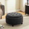thumbnail image 1 of CQSXDA Upholstered Round Ottoman With Reversible Lid In Beige Fleece Fabric For Living Room Bedroom Office Storage Stool，Gray, 1 of 10