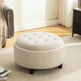 thumbnail image 1 of CQSXDA Upholstered Round Ottoman With Reversible Lid In Beige Fleece Fabric For Living Room Bedroom Office Storage Stool, 1 of 10