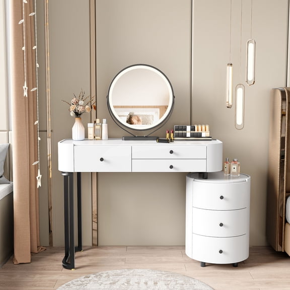 CQSXDA Vanity Table With Detachable Mirror And Rotatable Side Cabinet Ideal For Effortless Makeup Application