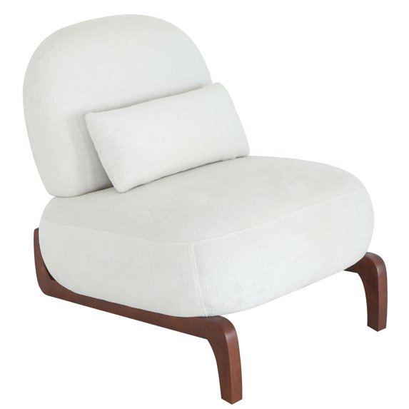 CQSXDA Velvet Accent Chair with Solid Wood Legs for Bedroom and Living Room, Armless Reading Chair, White