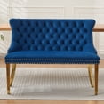 thumbnail image 1 of CQSXDA Velvet Double Dining Loveseat Bench, 2-Seat Tufted Design with Gold-Plated Steel Legs for Modern Spaces, Blue, 1 of 14