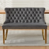 CQSXDA Velvet Double Dining Loveseat Bench, 2-Seat Tufted Design with Gold-Plated Steel Legs for Modern Spaces, Gray