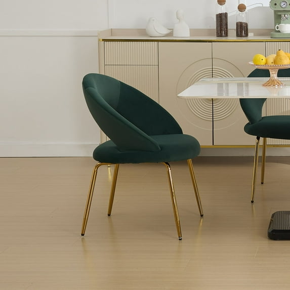 CQSXDA Velvet Fabric Dining Chair Set With Curved Backrest and Gold Metal Legs for Kitchen or Dining Room