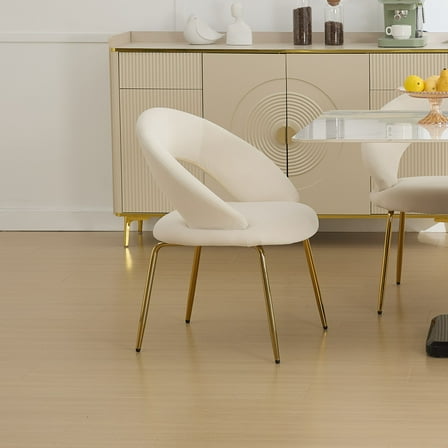CQSXDA Velvet Fabric Dining Chair Set With Curved Backrest and Gold Metal Legs for Kitchen or Dining Room