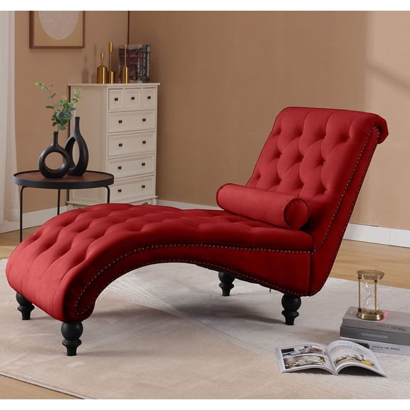 CQSXDA Velvet Lounge Armchair In Featuring Button Tufting And Solid Wood Frame For Comfort,Red