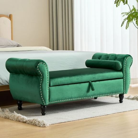 CQSXDA Velvet Multifunctional Storage Rectangular Ottoman Bench With 1 Pillow Home Furniture