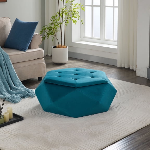CQSXDA Velvet Polygon Diamond Tufted Storage Ottoman - Comfortable and Practical Home Footrest for Living Room