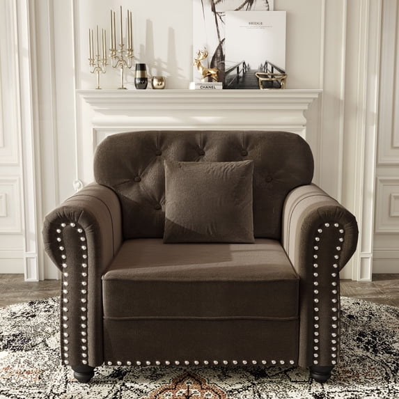 CQSXDA Velvet Sofa with Nailhead Trim and Rolled Armrests 41.3 Inch Design with Accent Pillows,Brown