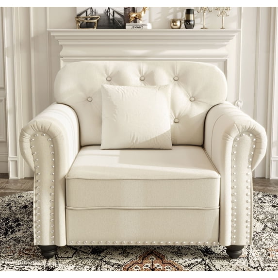 CQSXDA Velvet Sofa with Nailhead Trim and Rolled Armrests 41.3 Inch Design with Accent Pillows