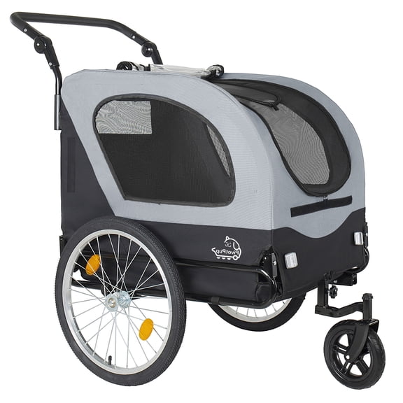 CQSXDA Versatile 2-In-1 Pet Bike Trailer and Stroller Combo with Foldable Design,with Release Wheels and Breathable Mesh and PVC Rain Cover for Pets up to 110 Pounds Outdoorsray, Black+Grey