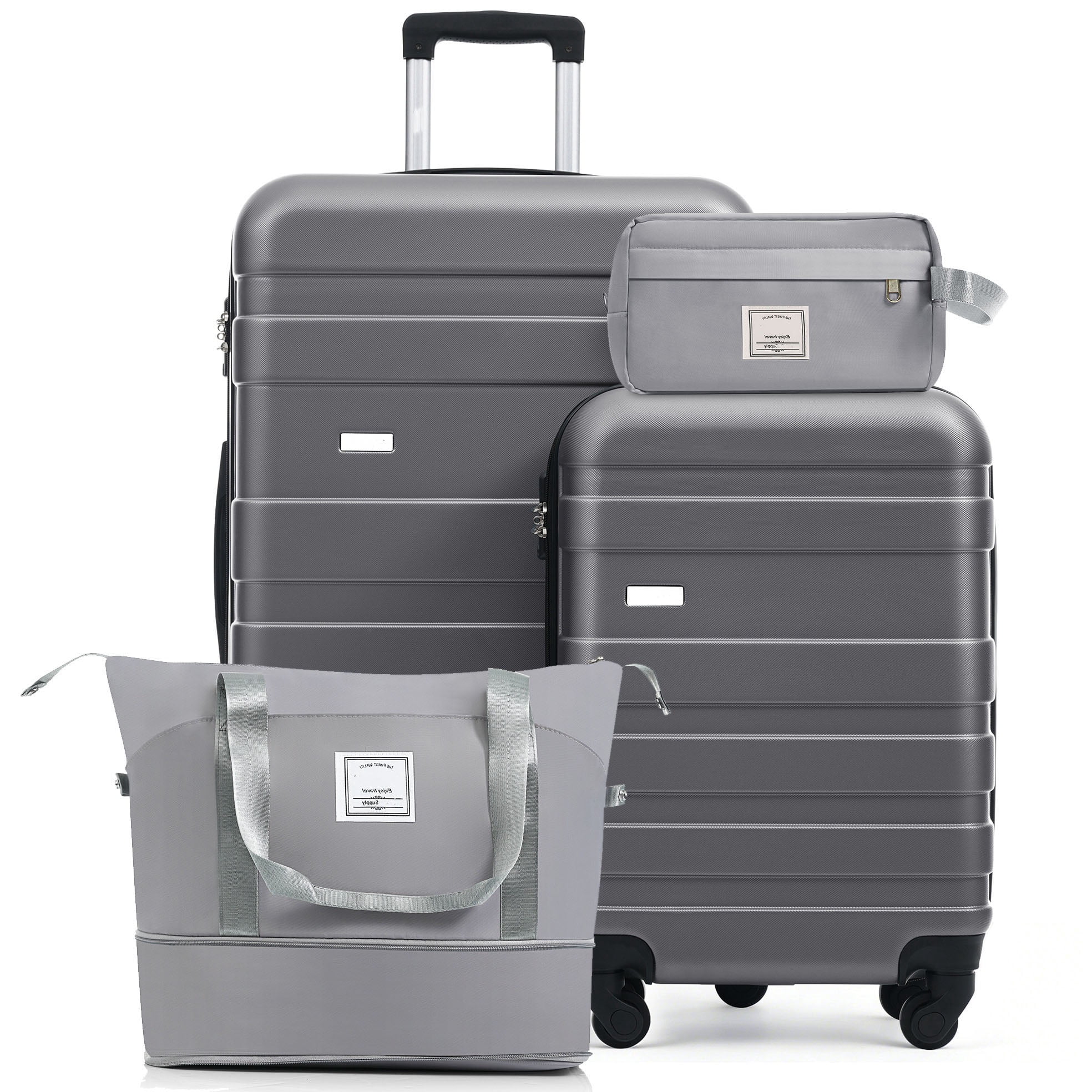 CQSXDA Versatile 4-Piece Luggage Set Featuring with TSA Lock, 20in Carry-On, 28in Checked Suitcase, Travel Duffel and Toiletry Bag, Grey