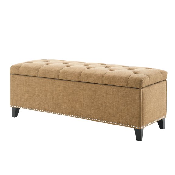 CQSXDA Versatile 47.5 Inch Ottoman Storage Seat With Linen Button-Tufted Upholstery And Safety Close Hinge Supports Up To 500lbs, Brown
