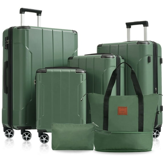 CQSXDA Versatile Expandable Luggage Set 6 Piece Hardshell Suitcases with Dual Wheels and TSA Lock for Men and Women, Green