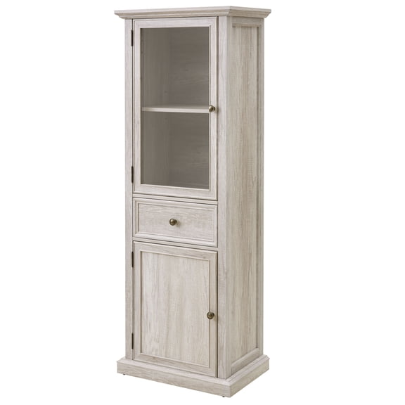 CQSXDA Versatile Freestanding Sideboard with Glass Doors & Drawer - Tall Storage Cabinet for Office & Dining Room, White