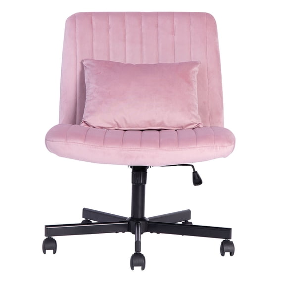 CQSXDA Versatile Light Velvet Criss Cross Armless Office Chair with Rolling Wheels for Home Office and Meditation, Makeup, Light Pink