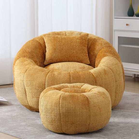 CQSXDA Versatile Modern Bean Bag Sofa with Ottoman and Pillow for Reading in Living Rooms, Bedrooms, and Apartments, Yellow