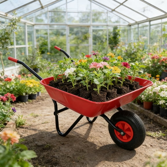 CQSXDA Versatile Two Wheeled Wheel Barrow Featuring 12 Inch Pneumatic Wheels For Gardening And Yard Work, Red