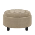 thumbnail image 1 of CQSXDA Versatile Upholstered 25 Inch Round Ottoman with Removable Top and Tray for Coffee Table Use in Living Rooms and Bedrooms, Camel, 1 of 10