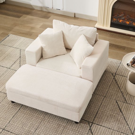 CQSXDA Versatile Upholstered Chaise Lounge Chair and Ottoman Combo With Pillows, Sleeper Couch For Home Use, Beige
