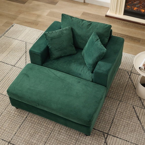 CQSXDA Versatile Upholstered Chaise Lounge Chair and Ottoman Combo With Pillows, Sleeper Couch For Home Use, Green