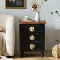 thumbnail image 1 of CQSXDA Vintage Farmhouse End Table With Floral Knobs 19 Inch Rustic Nightstand Featuring 3 Drawers Gourd Legs Bedside Accent，Antique Black,Walnut, 1 of 8