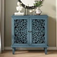 thumbnail image 1 of CQSXDA Vintage Hollow-Carved Accent Cabinet with Symmetrical Floral Design, with Adjustable Shelf and Solid Wood Legs 2-Door Sideboard for Living Room Entryway, Antique Blue, 1 of 10