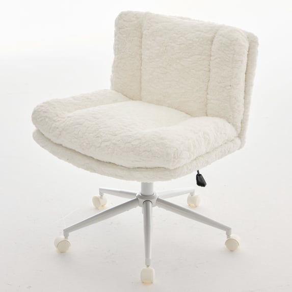 CQSXDA W26.4 Inch Wider Seat Office Chair With Artificial Rabbit Hair Upholstery Swivel Metal Base Adjusts, Cream