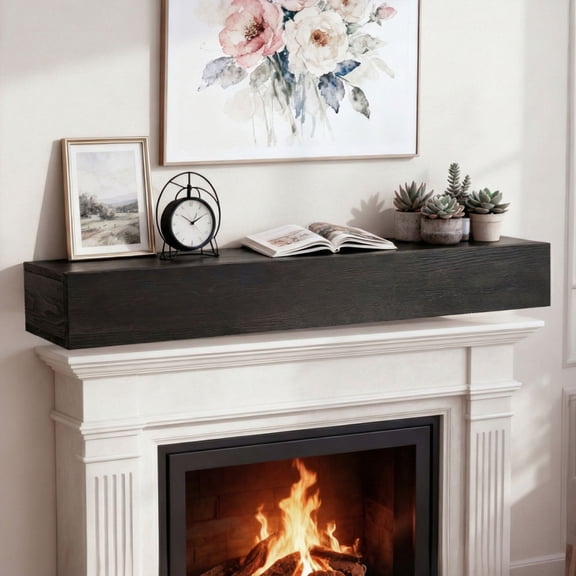 CQSXDA Wall-Mounted 48 Inch Rustic Wood Fireplace Mantel, Floating Shelf Ideal for Home Decor and Cozy Spaces,Black