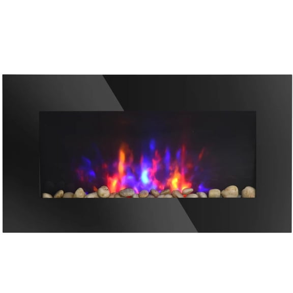 CQSXDA Wall-Mounted Electric Fireplace, 7-Color Flame, 1450W, 400 Sq.Ft Heating, Remote Control