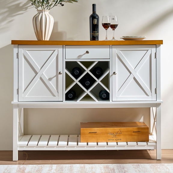 CQSXDA White Bar Cabinet Console Table with 2-Door Storage & 1 Drawer, Perfect for Living Room and Kitchen