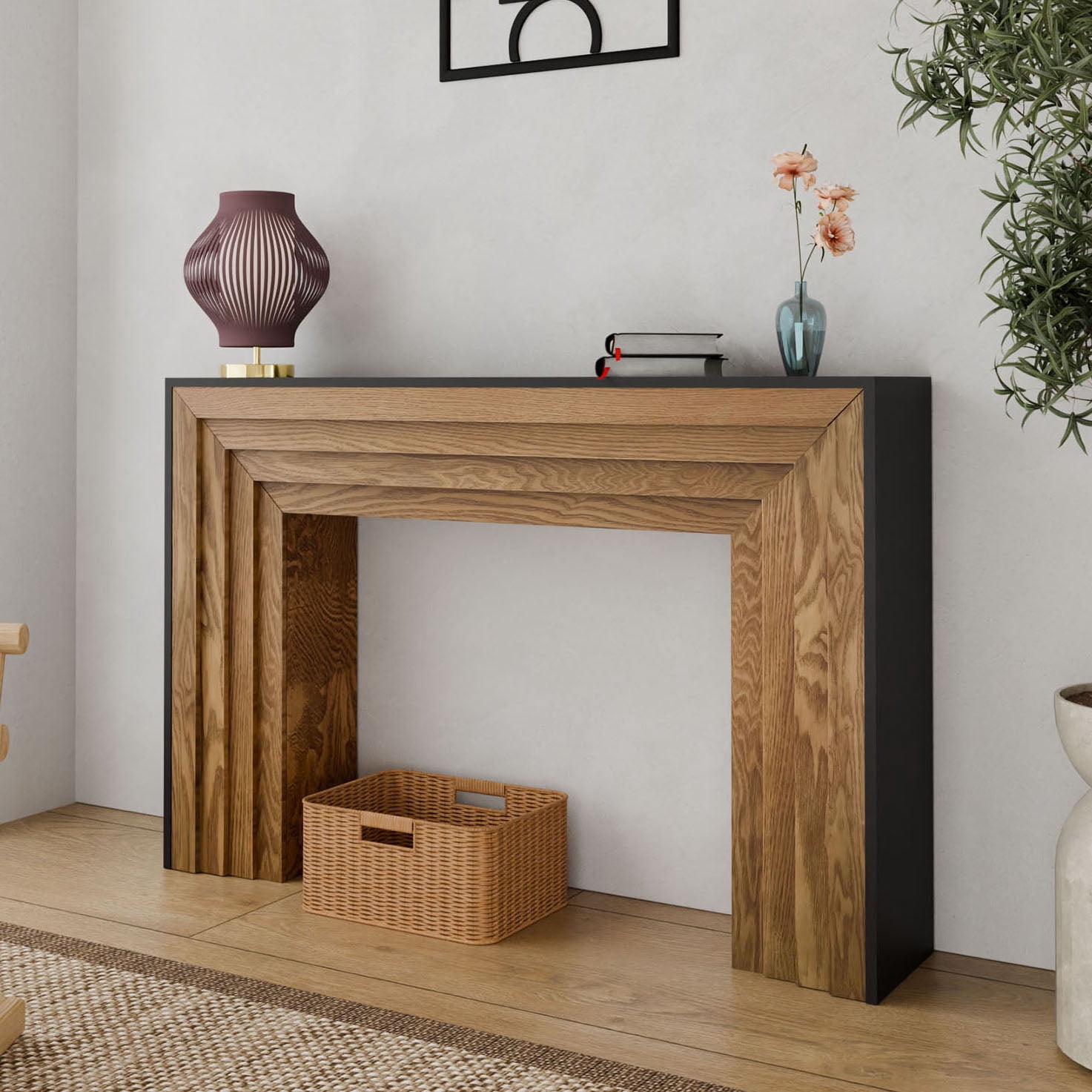CQSXDA Wood Console Table in Black & Natural Finish, 47in Entryway Table