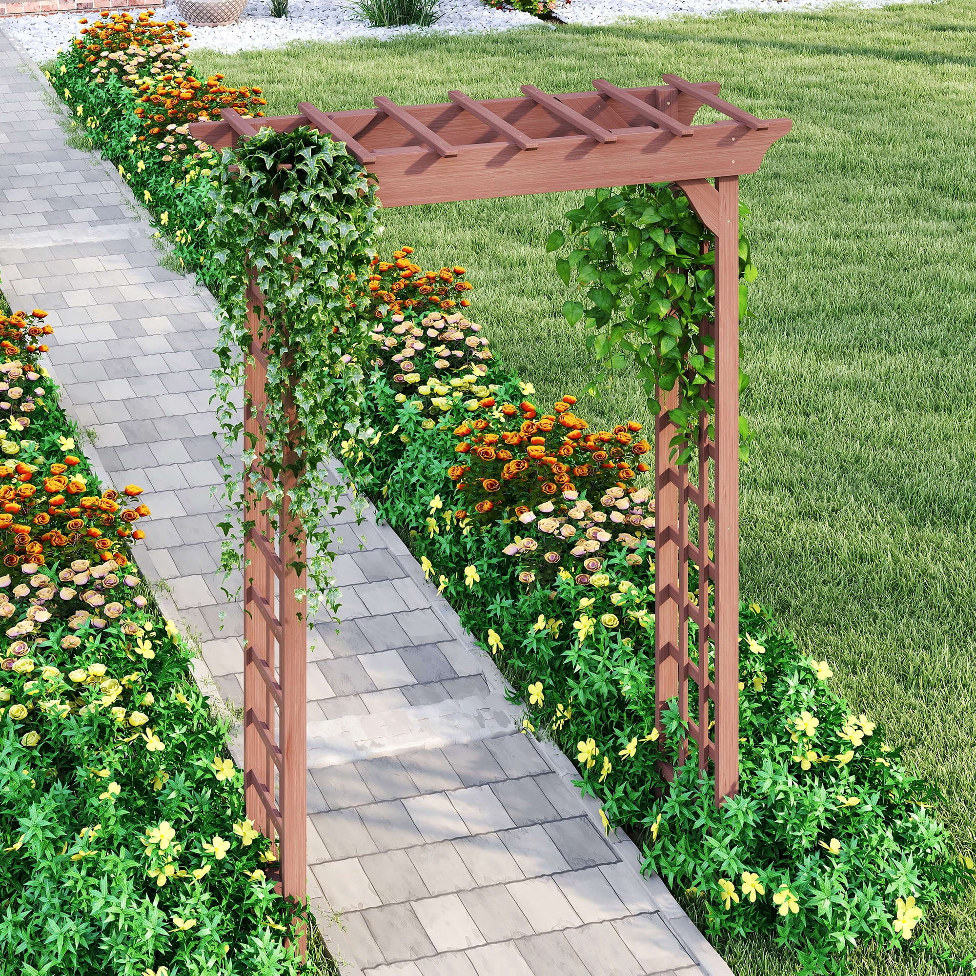 CQSXDA Wooden Arbor Wedding Arch with Rustic Finish, Trellis for Climbing Plants