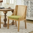 thumbnail image 1 of CQSXDA Wooden Style Rattan Dining Chairs, Solid Wood Frame with Linen Upholstered Seat for Kitchen Dining Room，Single Pack ，Olive Green, 1 of 13
