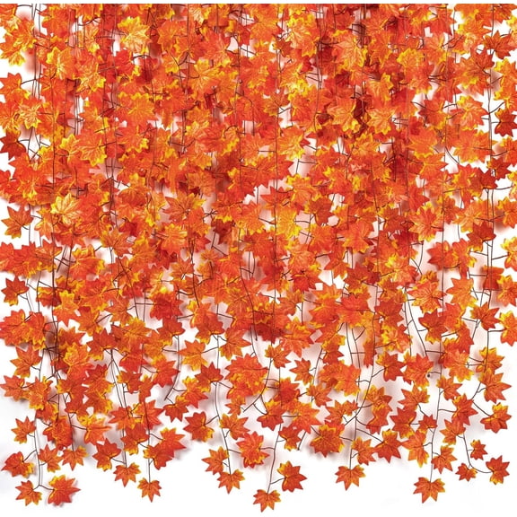 CQURE 18-Pack 136Ft Artificial Fall Maple Leaf Garland, Autumn Hanging Vines for Thanksgiving Home Decor