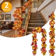 CQURE 2-Pack 11.8Ft Lighted Artificial Fall Maple Leaf Garland, Autumn Hanging Vine for Thanksgiving Decor