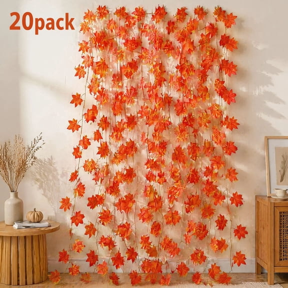 CQURE 20-Pack 140Ft Artificial Fall Maple Leaf Garland, Autumn Hanging Vines for Thanksgiving Home Decor