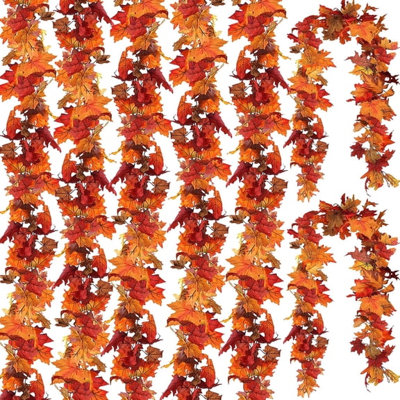 CQURE 7-Pack 41.3Ft Artificial Fall Maple Leaf Garland, Autumn Hanging Vines for Thanksgiving Home Decor