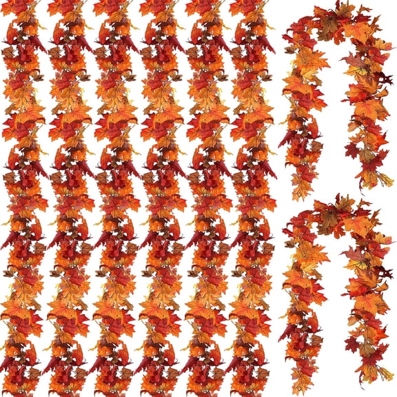 CQURE 8-Pack 47.2Ft Artificial Fall Maple Leaf Garland, Autumn Hanging Vines for Thanksgiving Home Decor