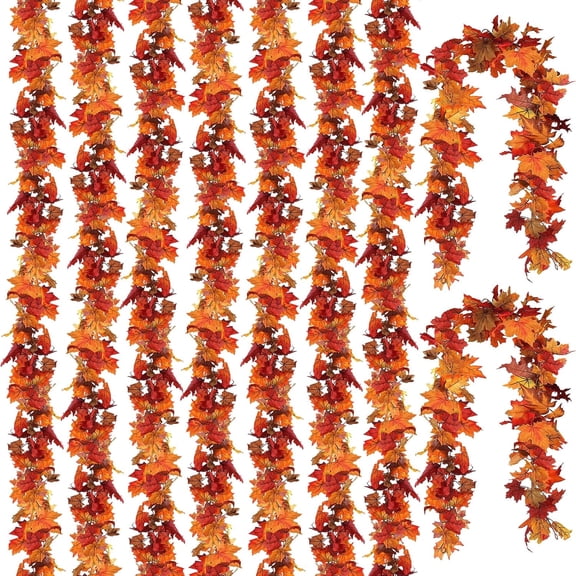 CQURE 9-Pack 54Ft Artificial Fall Maple Leaf Garland, Autumn Hanging Vines for Thanksgiving Home Decor