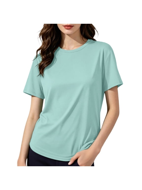 Under $10 Breathable Loose Tee, Women's Ice Cooling Mesh Crew Neck Short Sleeve Shirt, Lightweight Workout Hiking Shirt, Moisture Wicking Gym Tee for Gym Tennis Mint Green T-shirt, L