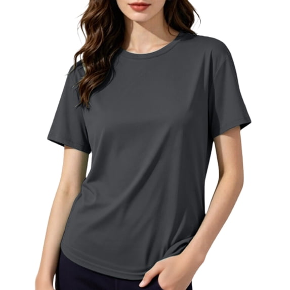 CQXIDFH Under $10 Short Sleeve Mesh Top, Women's Crew Neck Ice Cooling Loose Breathable Tee, Lightweight Workout Hiking Shirt, Moisture Wicking Gym Tee for Gym Tennis Dark Gray T-shirt, 3XL