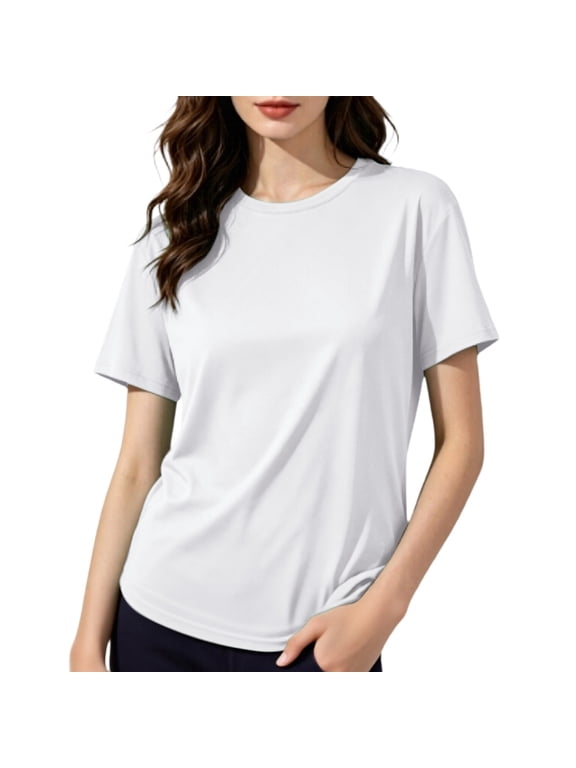 Under $10 Women's Ice Cooling Tee, Crew Neck Mesh Loose Breathable Short Sleeve Top, Lightweight Workout Hiking Shirt, Moisture Wicking Gym Tee for Gym Tennis White T-shirt, L