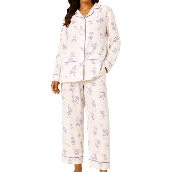 CQXIDFH 2 Piece Sets for Women Patterned Long Sleeve Pajama Set Button Down with Pockets Comfy Fall Sleepwear Soft Comfy Pj Sets