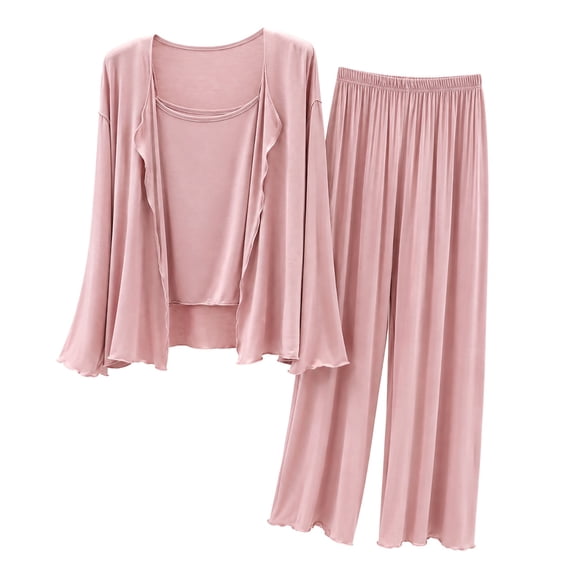 CQXIDFH 2 Piece Sets for Women Plus Size 3 Piece Pajama Set Off Shoulder Top Cardigan with Pants Pockets Loungewear Soft Comfy Pj Sets
