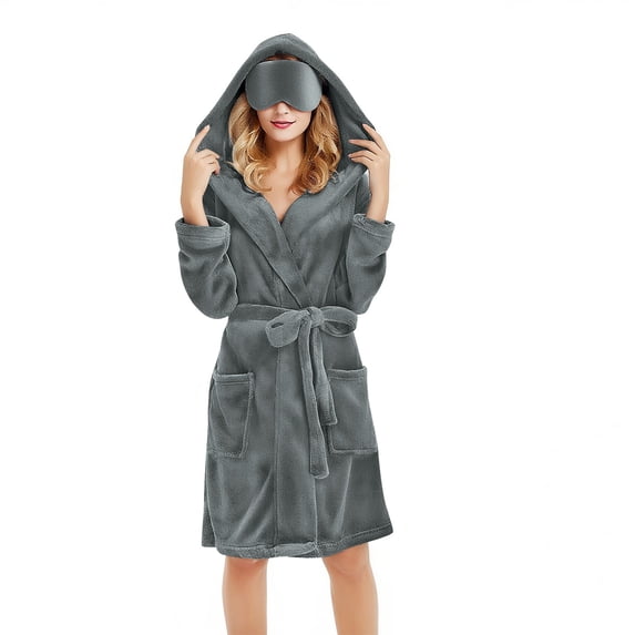 CQXIDFH Under $20 Robes for Women Hooded Plush Fleece Bathrobe Long Soft Warm Spa Robe with Pockets for Post-Shower Comfort Cozy Sleepwear Loungewear 2026