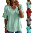 thumbnail image 1 of CQXIDFH Under $20 Women's Summer Linen Blend Top, Short Sleeve Solid Color Loose Fit Casual Blouse Business Dressy Casual 2026 Vacation Fashion Clothing Grey T-shirt, XL, 1 of 9