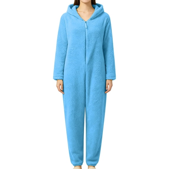 CQXIDFH Halloween Adult Onesies for Women Fuzzy Ear Hooded Plush Jumpsuit Zip Up Warm Long Sleeve Pajamas with Pockets for Cozy Lounging Soft Comfortable Pajamas for Sleeping